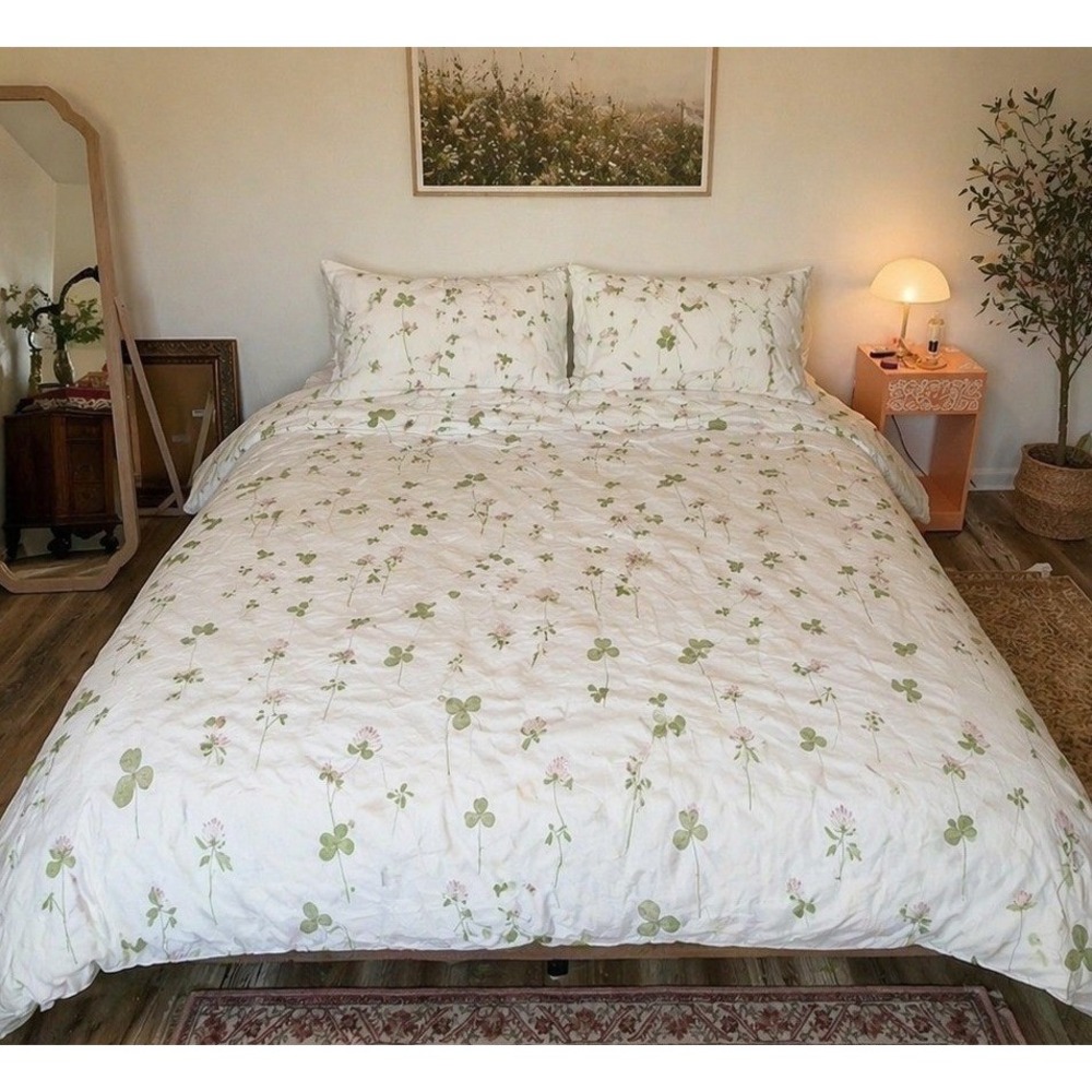 Yves Delorme France Clover Floral Duvet Cover Queen + 2 pillow cases  READ